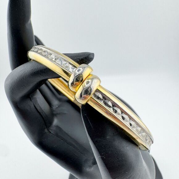 Vintage Gold & Silver Tone Clamp Bracelet Mixed Metals Minimalist Modernist - Picture 3 of 8